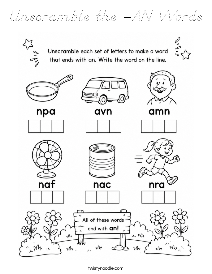 Unscramble the -AN Words Coloring Page