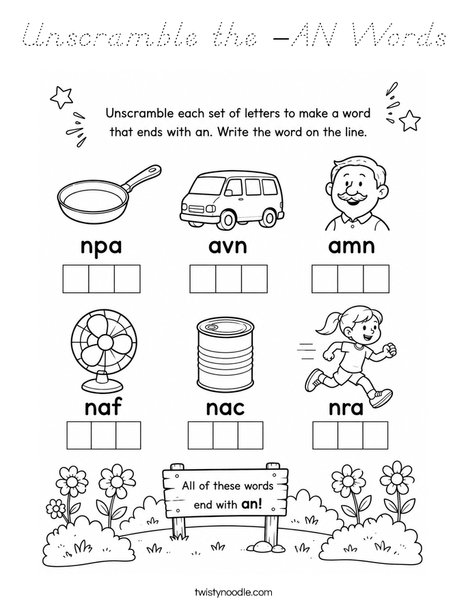 Unscramble the -AN Words Coloring Page