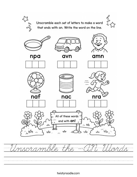 Unscramble the -AN Words Worksheet