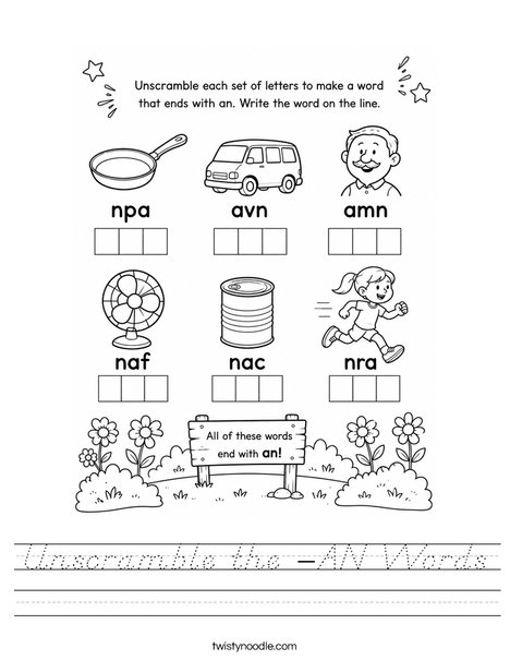 Unscramble the -AN Words Worksheet