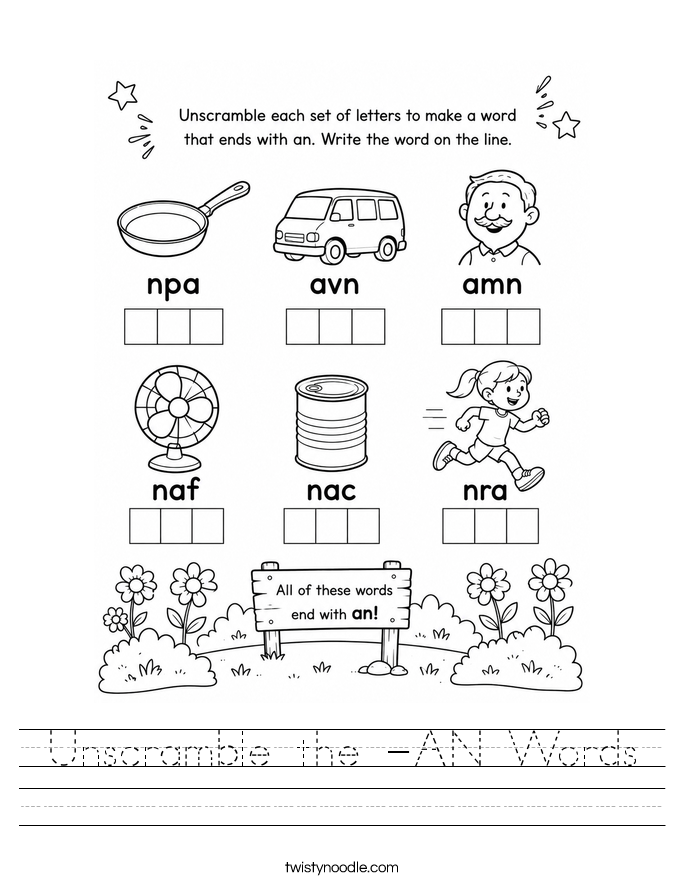 Unscramble the -AN Words Worksheet