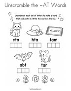 Unscramble the -AT Words Coloring Page