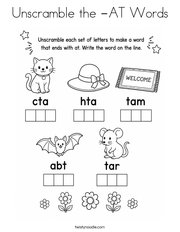 Unscramble the -AT Words Coloring Page