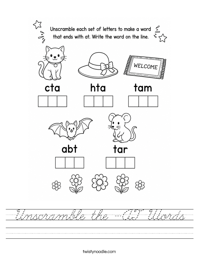 Unscramble the -AT Words Worksheet