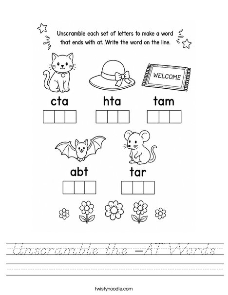 Unscramble the -AT Words Worksheet