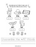 Unscramble the -AT Words Worksheet