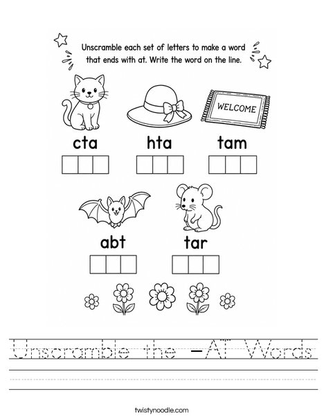 Unscramble the -AT Words Worksheet