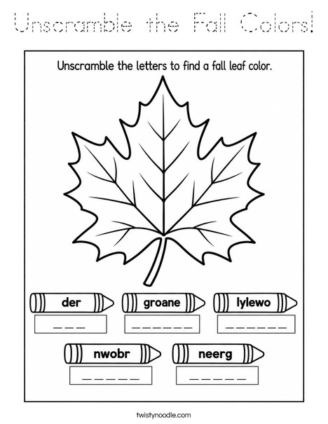 Unscramble the Fall Colors Coloring Page