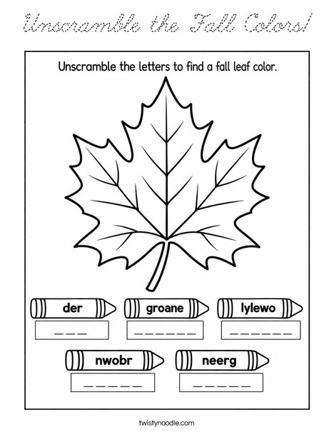 Unscramble the Fall Colors Coloring Page