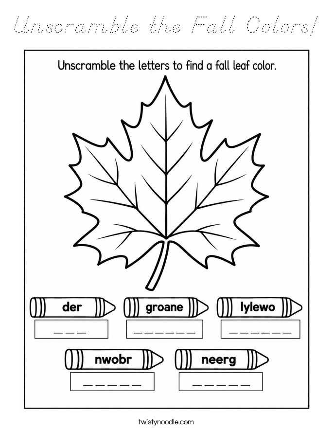Unscramble the Fall Colors! Coloring Page