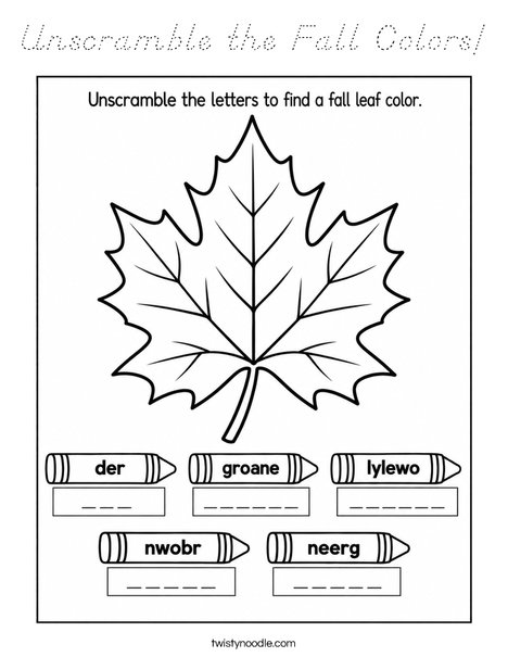Unscramble the Fall Colors Coloring Page