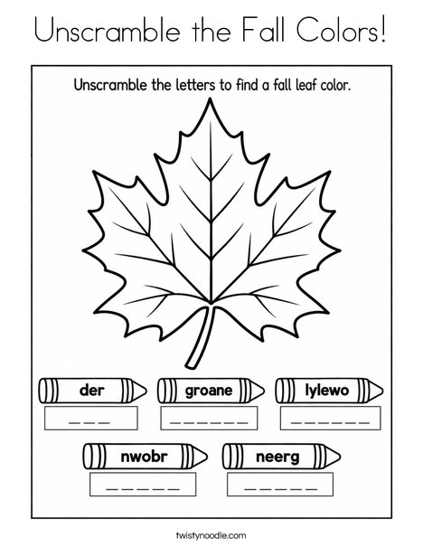 Unscramble the Fall Colors Coloring Page