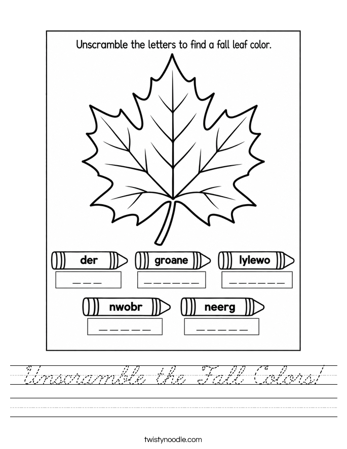 Unscramble the Fall Colors! Worksheet