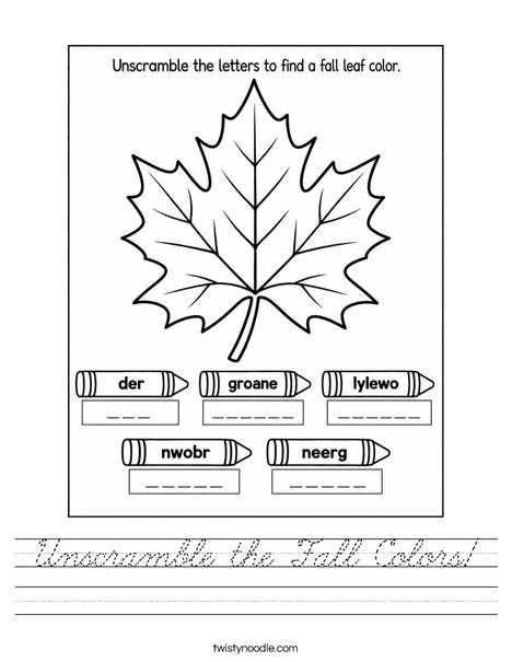 Unscramble the Fall Colors Worksheet