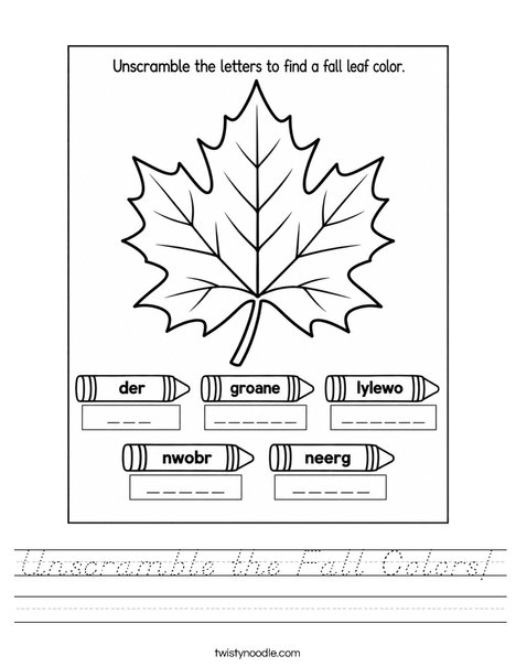 Unscramble the Fall Colors Worksheet