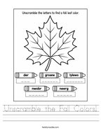Unscramble the Fall Colors Handwriting Sheet