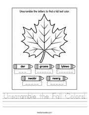 Unscramble the Fall Colors Handwriting Sheet