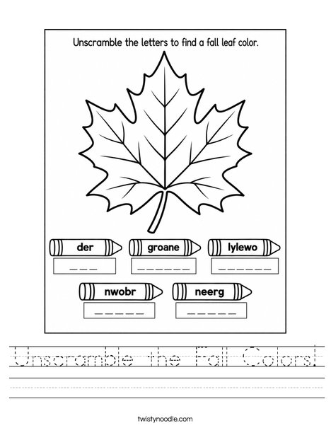 Unscramble the Fall Colors Worksheet