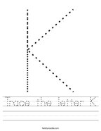Trace the letter K Handwriting Sheet
