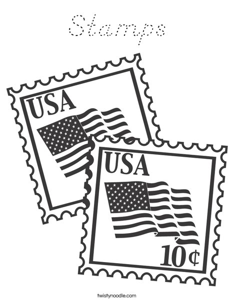 US Stamps with Flags Coloring Page