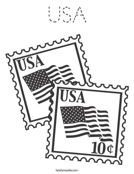 US Stamps with Flags Coloring Page