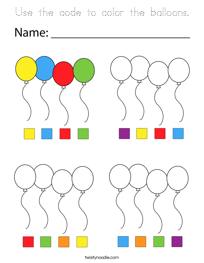 Use the code to color the balloons. Coloring Page