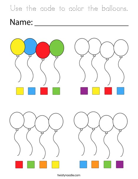 Use the code to color the balloons. Coloring Page