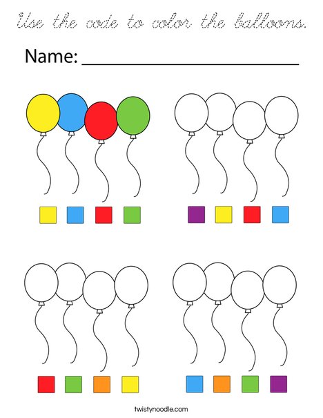 Use the code to color the balloons. Coloring Page