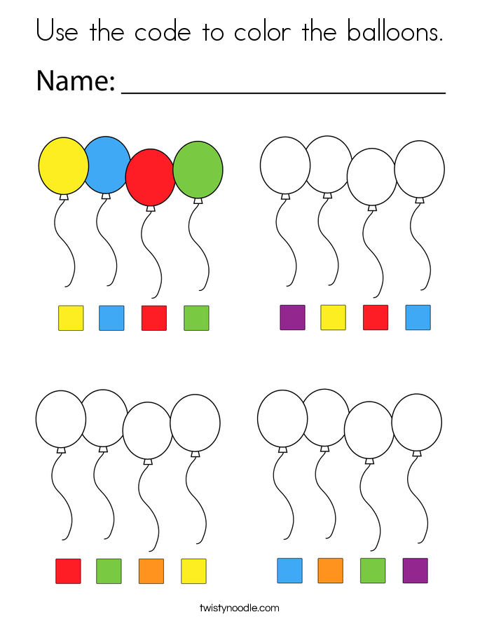 Use the code to color the balloons. Coloring Page