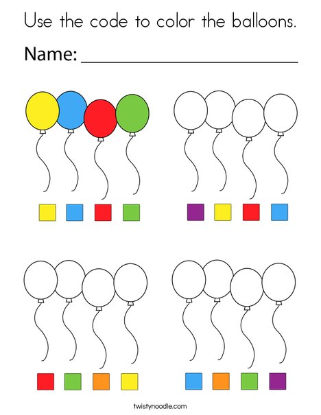 Use the code to color the balloons. Coloring Page