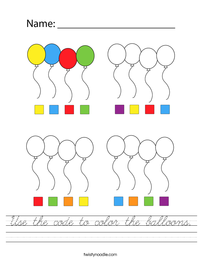 Use the code to color the balloons. Worksheet