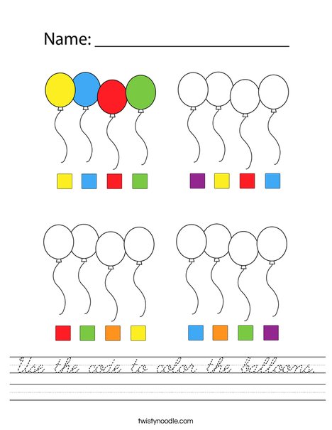Use the code to color the balloons. Worksheet