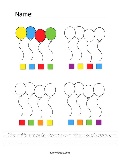 Use the code to color the balloons. Worksheet