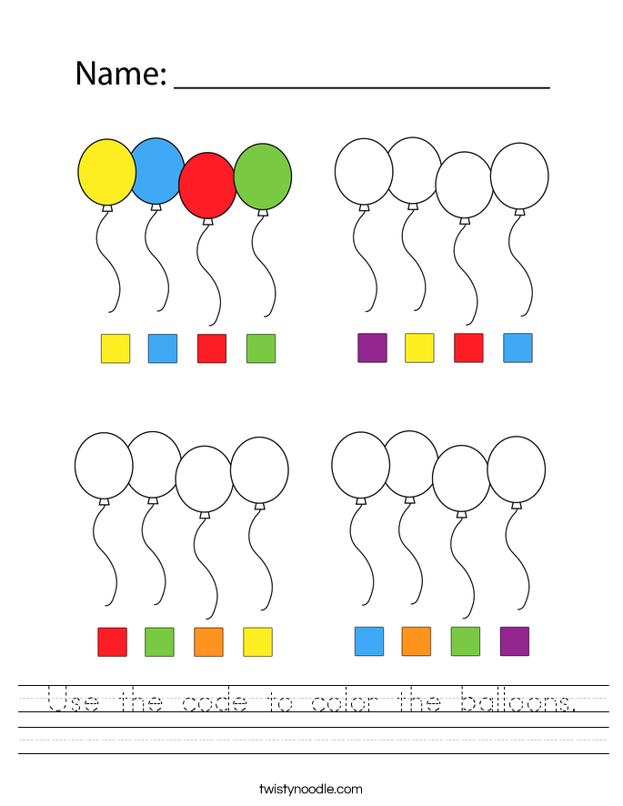 Use the code to color the balloons. Worksheet