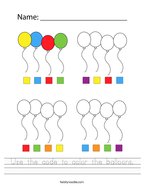 Use the code to color the balloons Handwriting Sheet