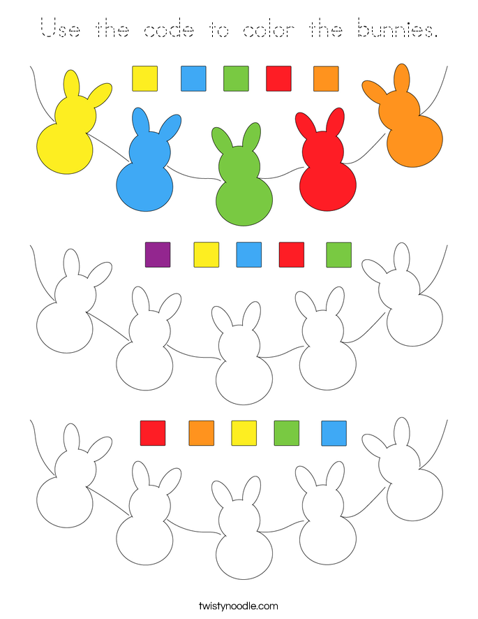 Use the code to color the bunnies. Coloring Page