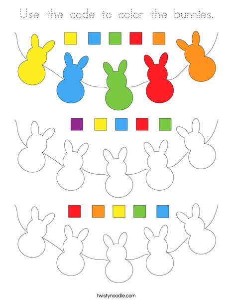 Use the code to color the bunnies. Coloring Page