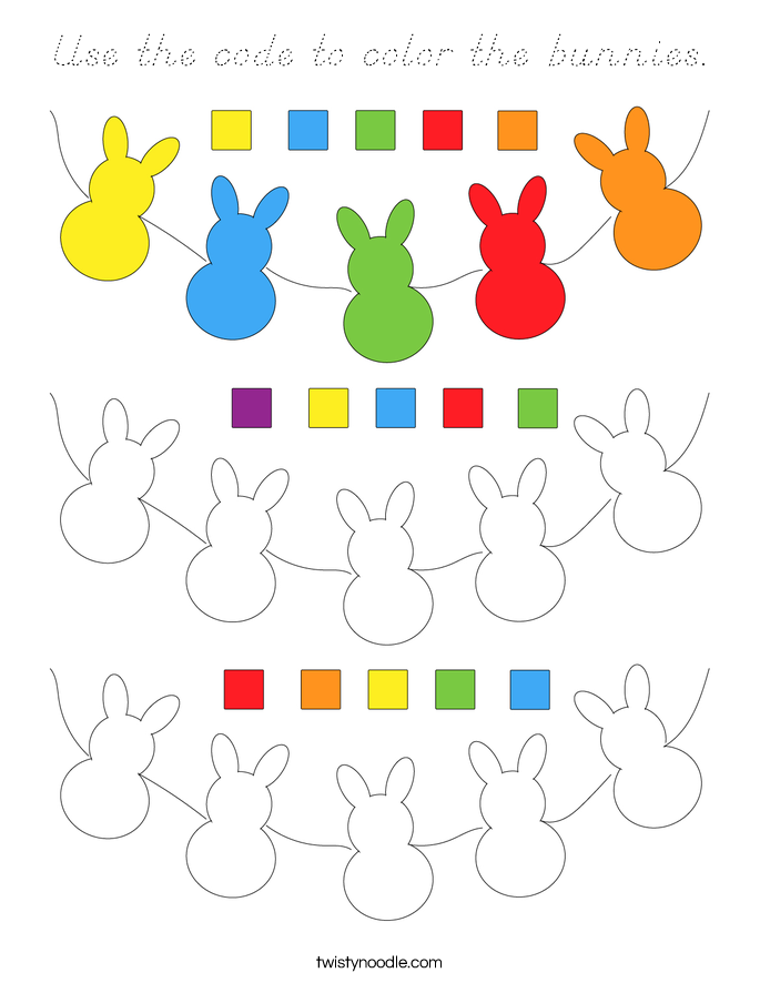 Use the code to color the bunnies. Coloring Page