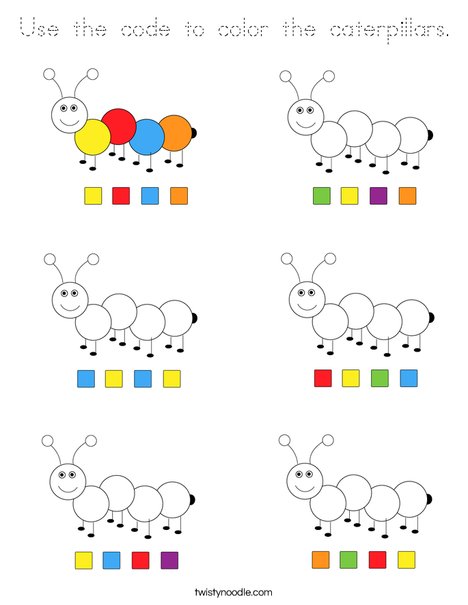 Use the code to color the caterpillars. Coloring Page