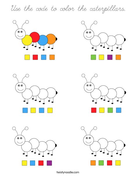 Use the code to color the caterpillars. Coloring Page