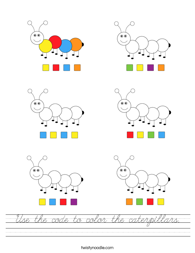 Use the code to color the caterpillars. Worksheet