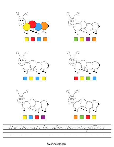 Use the code to color the caterpillars. Worksheet