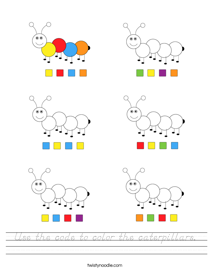 Use the code to color the caterpillars. Worksheet
