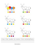 Use the code to color the caterpillars Handwriting Sheet