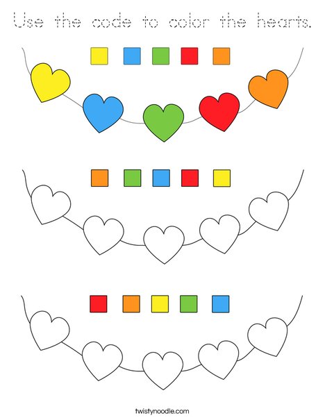 Use the code to color the hearts. Coloring Page
