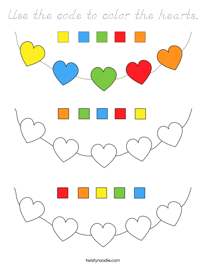 Use the code to color the hearts. Coloring Page