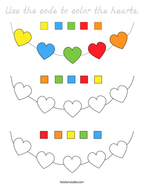 Use the code to color the hearts. Coloring Page
