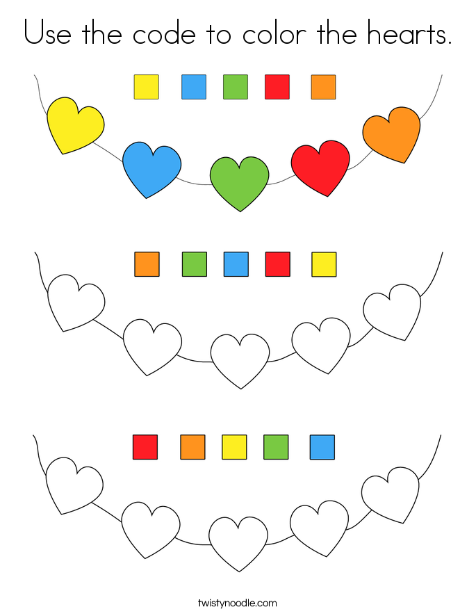 Use the code to color the hearts. Coloring Page