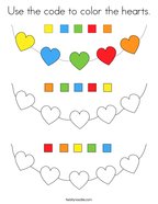 Use the code to color the hearts Coloring Page