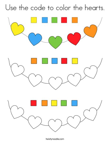 Use the code to color the hearts. Coloring Page